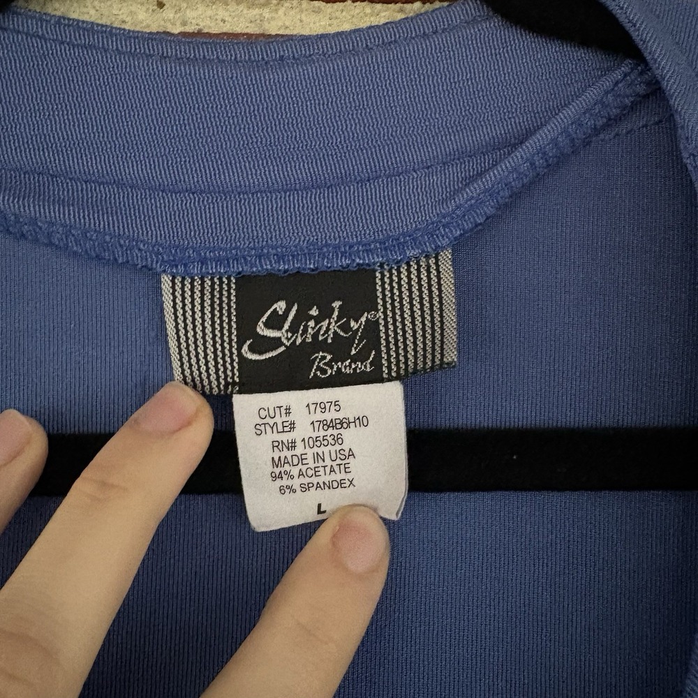 Slinky Brand Blue Travel Acetate Open Shrug Cardigan Topper Sz L A2075 - Picture 4 of 5